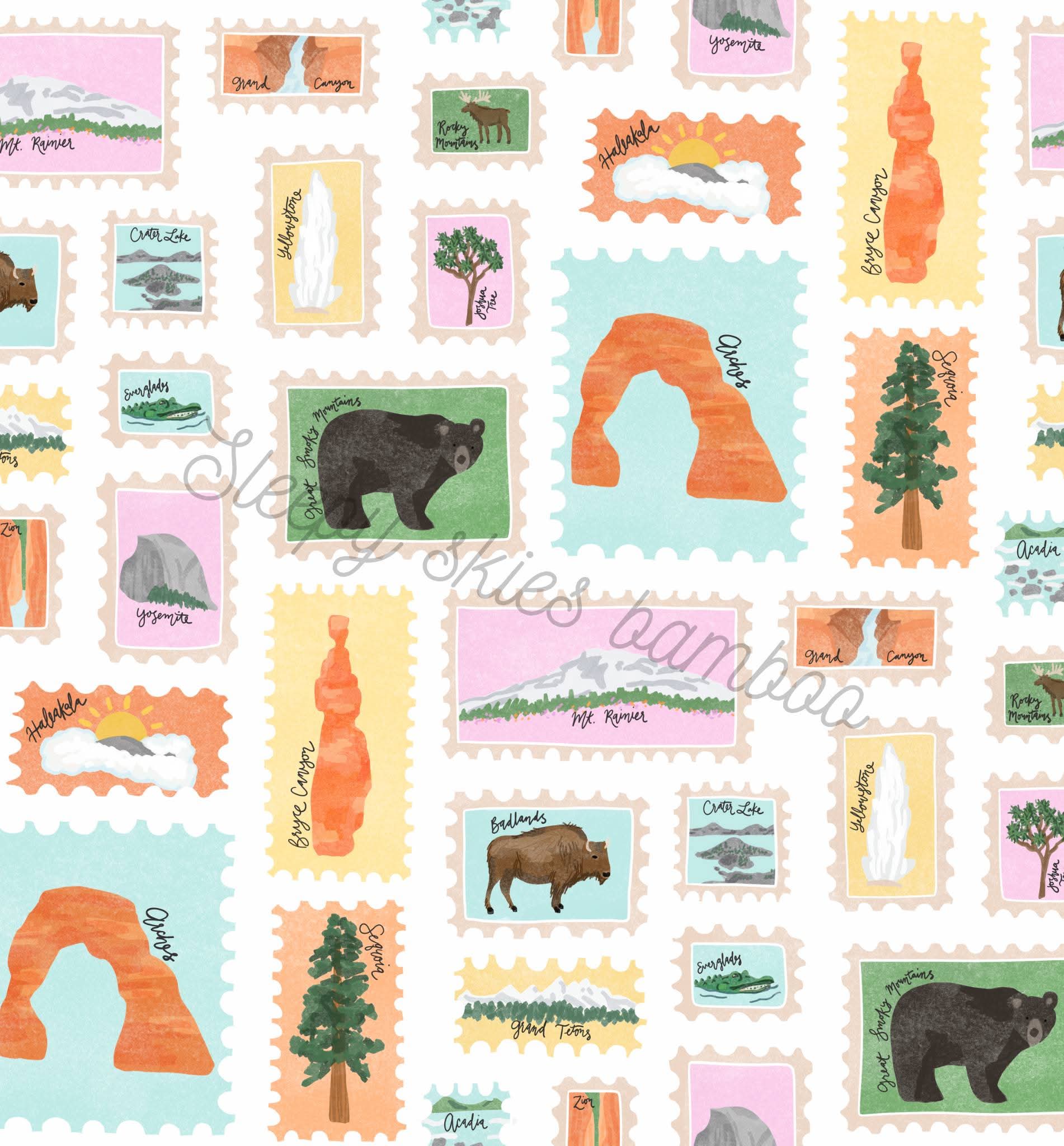National Park Stamps Bamboo Loungewear - Sleepy Skies Boutique